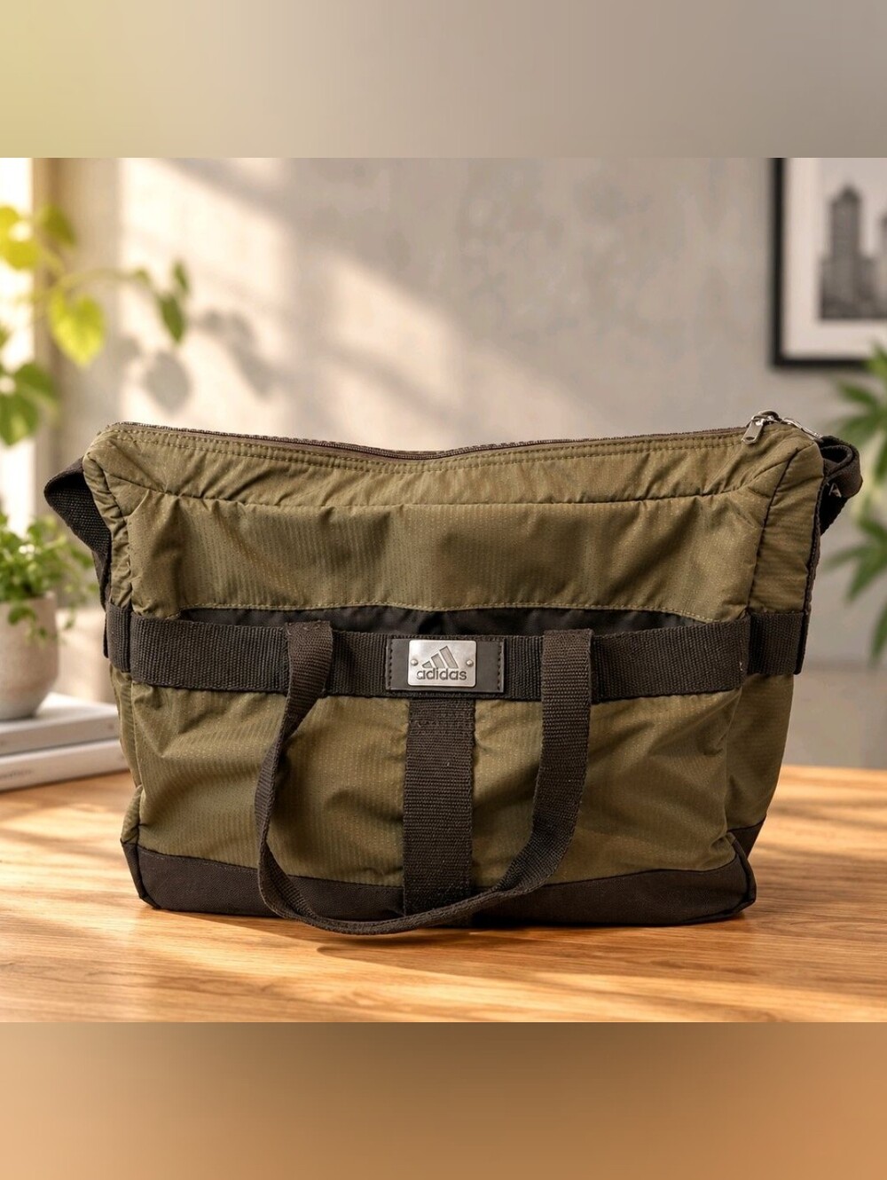 Vintage Adidas Two-Way Utility Tote Messenger Bag - Olive Green / Earthy Tone